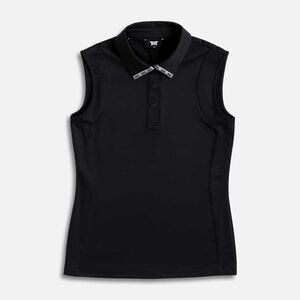 Sleeveless Black Polo Top with Logo Collar